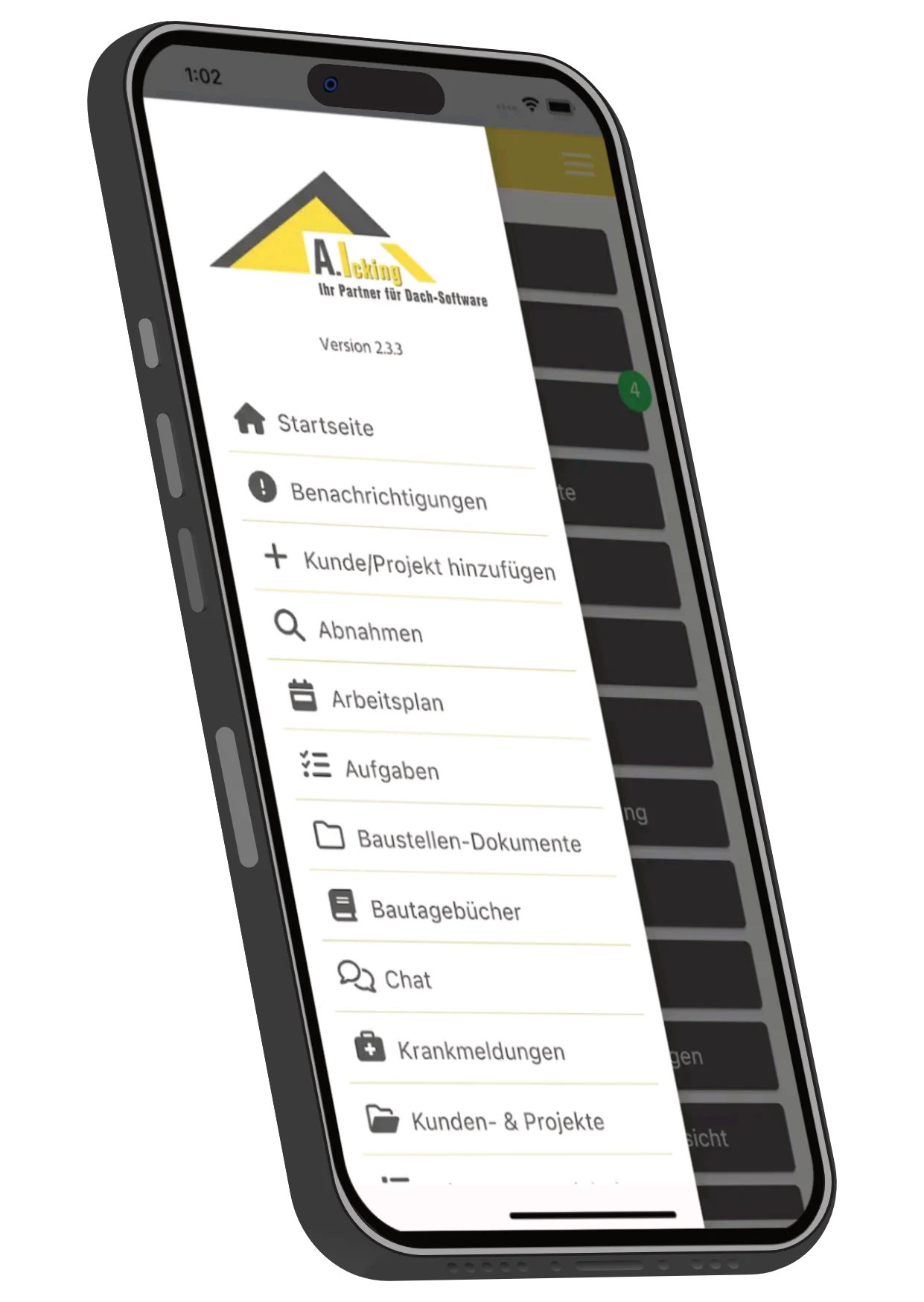 Mobile Zeiterfassung mit smartDach Zeiterfassung der smartDach App auf einem Smartphone