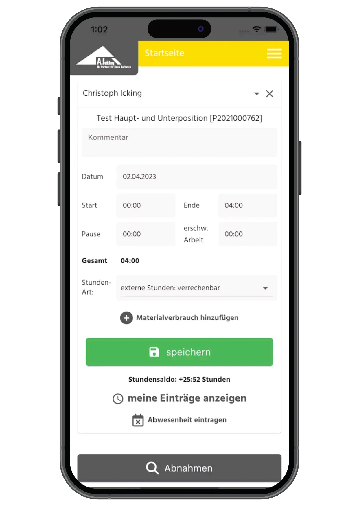 Projektverwaltung der smartDach App auf einem Smartphone