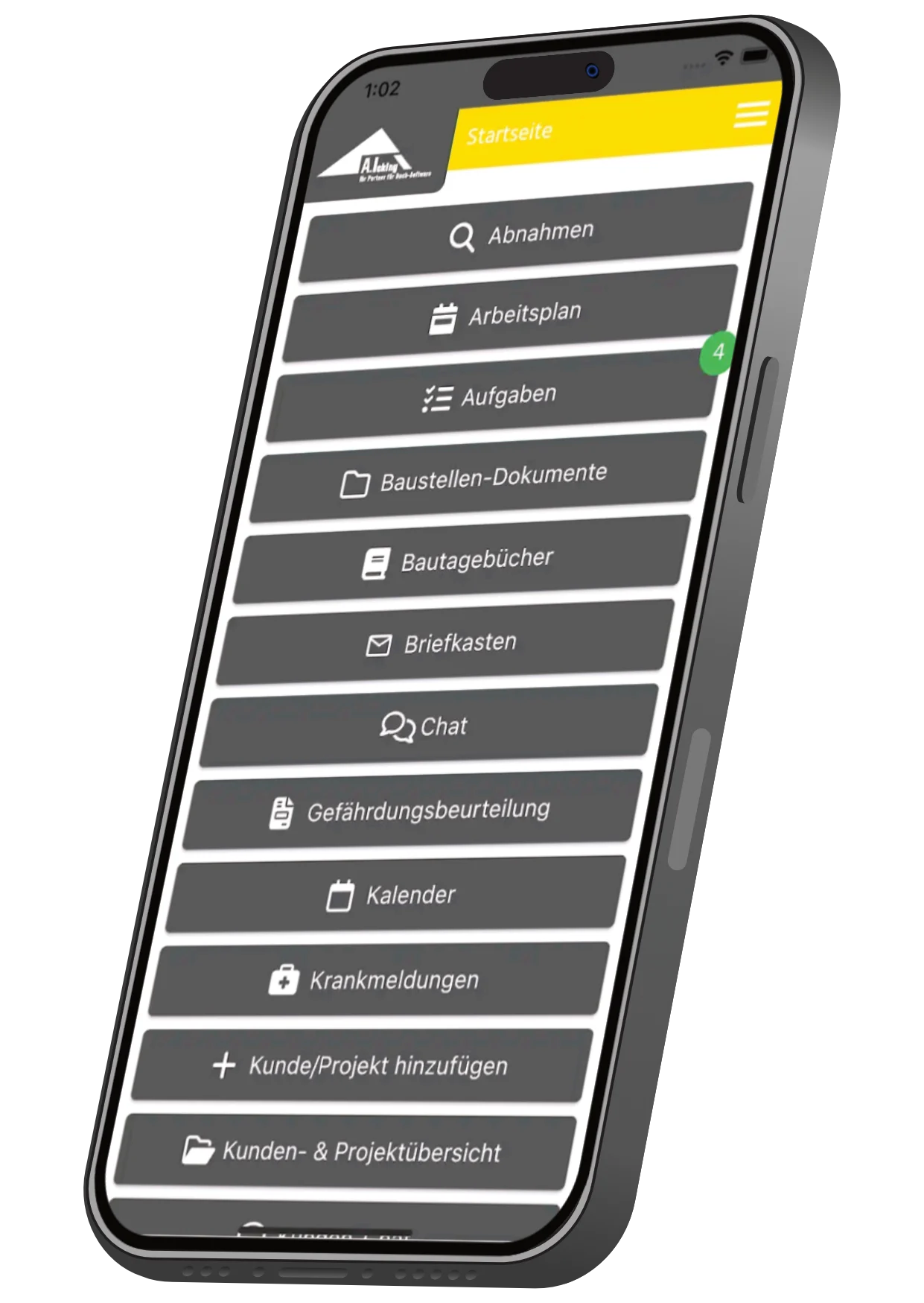 Betriebsorganisation mit der smartDach App auf einem Smartphone
