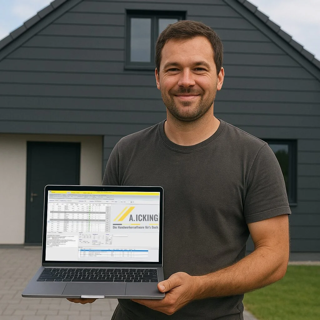 Software für Fassadenbau Fassadenbauer nutzt smartDach Software auf einem Laptop