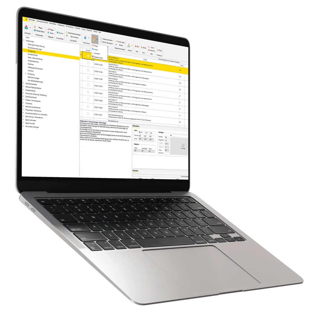 Leistungen Dach in smartDach Leistungskatalog Leistungen Dach in der smartDach Software